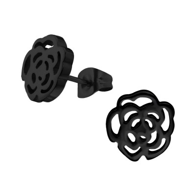 Black Surgical Steel Rose Ear Studs