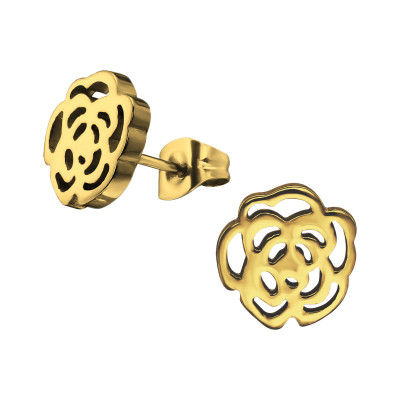 Gold Surgical Steel Rose Ear Studs