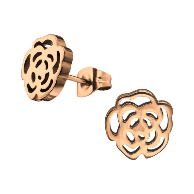 Rose Gold Surgical Steel Rose Ear Studs