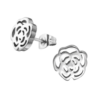 High Polish Surgical Steel Rose Ear Studs