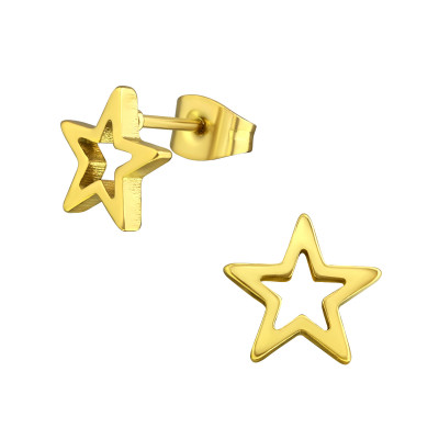 Gold Surgical Steel Star Ear Studs