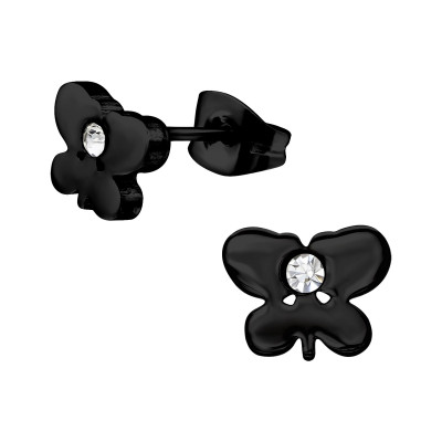 Black Surgical Steel Butterfly Ear Studs with Crystal