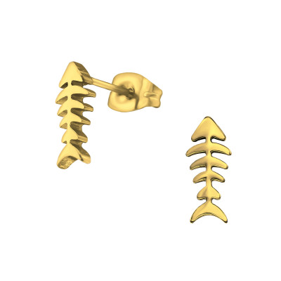 Gold Surgical Steel Fishbone Ear Studs