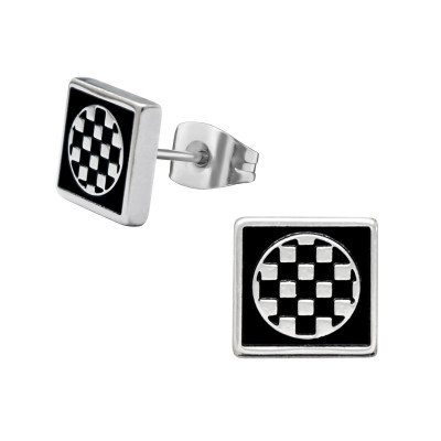 High Polsh Surgical Steel Checker Ear Studs