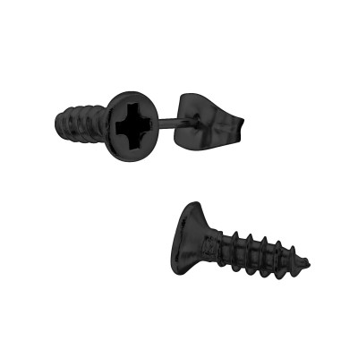 Black Surgical Steel Screw Ear Studs