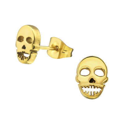 Gold Surgical Steel Skull Ear Studs