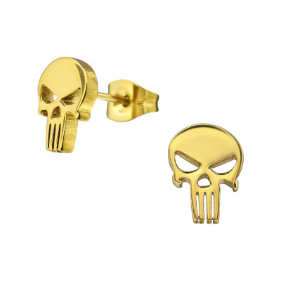 Gold Polish Surgical Steel Skull Ear Studs