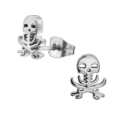 High Polish Surgical Steel Pirate Skull Ear Studs