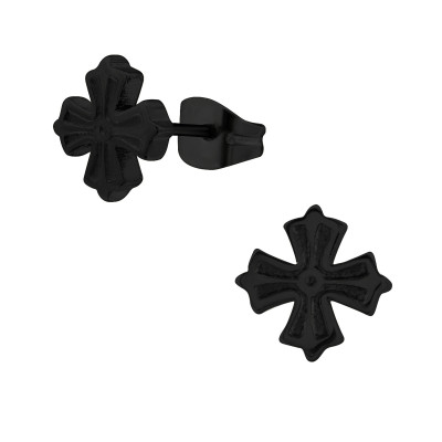 Black Surgical Steel Cross Ear Studs