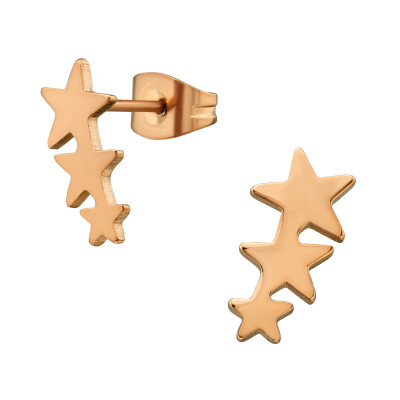 Rose Gold Surgical Steel Triple Star Ear Studs