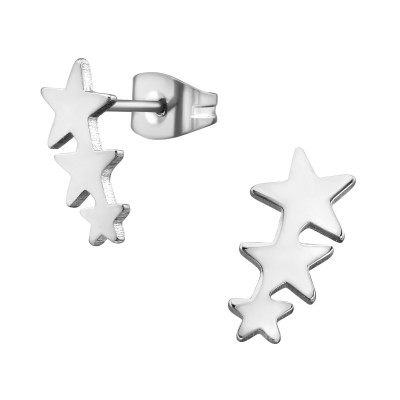 High Polish Surgical Steel Triple Star Ear Studs