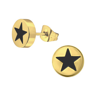 Gold Surgical Steel Star Logo Ear Studs