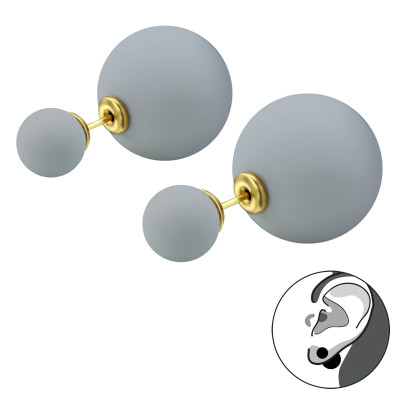 Gold Surgical Steel Round Double Earrings with Snythetic Pearl