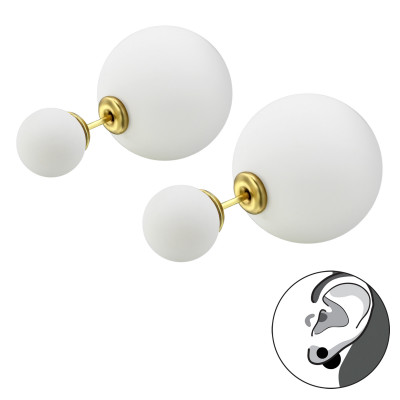 Double Ball Stainless Steel Ear Studs with Pearl