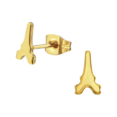 Gold Surgical Steel Eiffel Tower Ear Studs