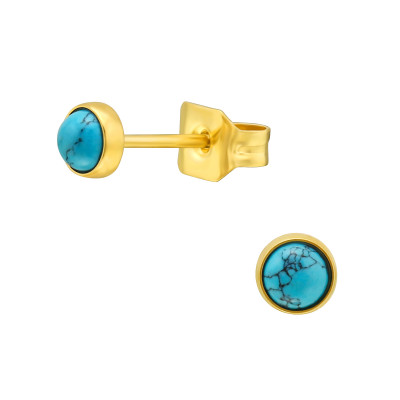 Gold Surgical Steel Round 3mm Ear Studs with Semi Precious
