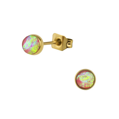 Gold Surgical Steel Round 5mm Ear Studs with Imitation Opal