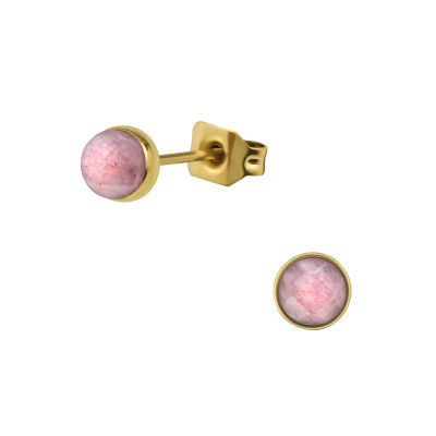 Gold Surgical Steel Round 5mm Ear Studs with Semi Precious