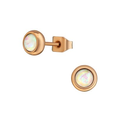 Rose Gold Surgical Steel Round 5mm Ear Studs with Synthetic Opal