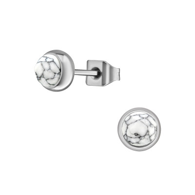 High Polish Surgical Steel Round 5mm Ear Studs with Semi Precious Natural Stone