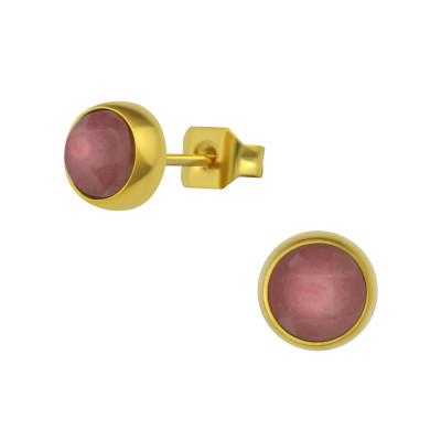 Gold Surgical Steel Round 6mm Ear Studs with Semi Precious