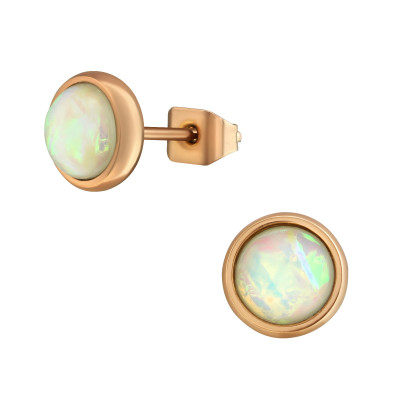 Rose Gold Surgical Steel Round 7mm Ear Studs with Synthetic Opal