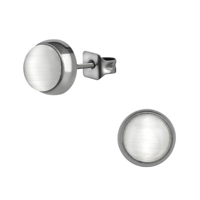 High Polish Surgical Steel Round 7mm Ear Studs with Cat Eye