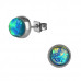 High Polish Surgical Steel Round 7mm Ear Studs with Imitation Opal