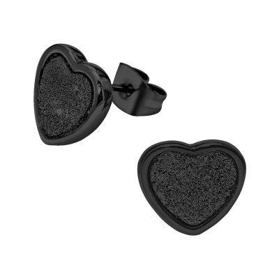 Black Surgical Steel Heart Ear Studs with Glitter Inlay