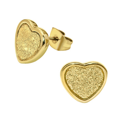 Gold Surgical Steel Heart Ear Studs with Glitter Inlay