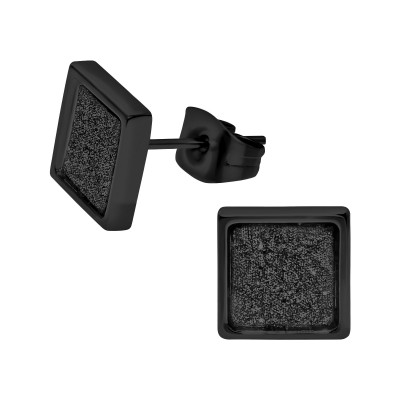 Black Surgical Steel Square Ear Studs with Glitter Inlay