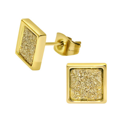 Gold Surgical Steel Square Ear Studs with Glitter Inlay