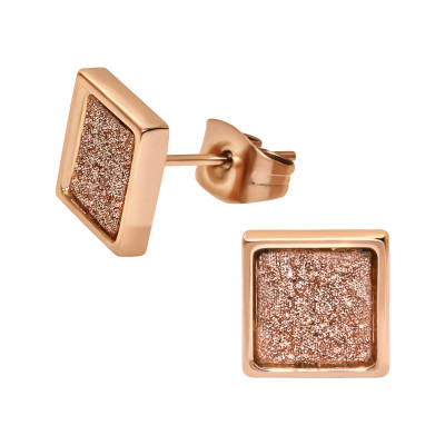 Rose Gold Surgical Steel Square Ear Studs with Glitter Inlay