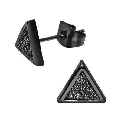 Black Surgical Steel Triangle Ear Studs with Glitter Inlay