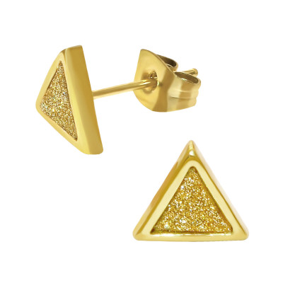 Gold Surgical Steel Triangle Ear Studs with Glitter Inlay