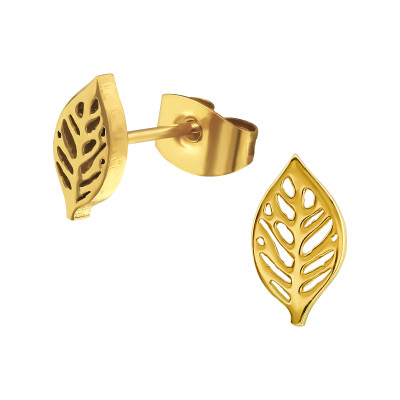 Gold Surgical Steel Leaf Ear Studs