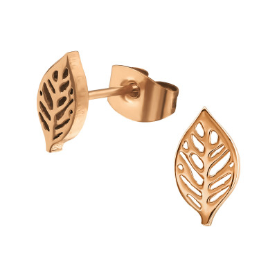 Rose Gold Surgical Steel Leaf Ear Studs