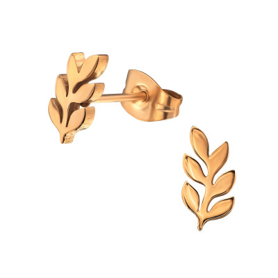 Rose Gold Surgical Steel Olive Branch Ear Studs