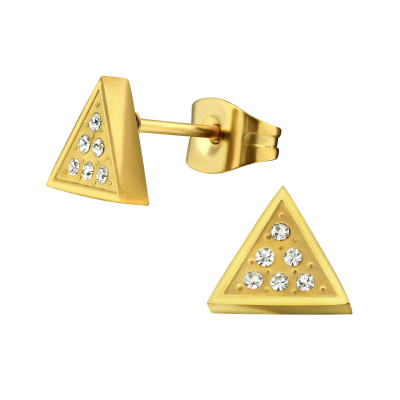 Gold Surgical Steel Triangle Ear Studs with Crystal