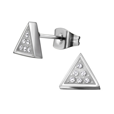 High Polish Surgical Steel Triangle Ear Studs with Crystal