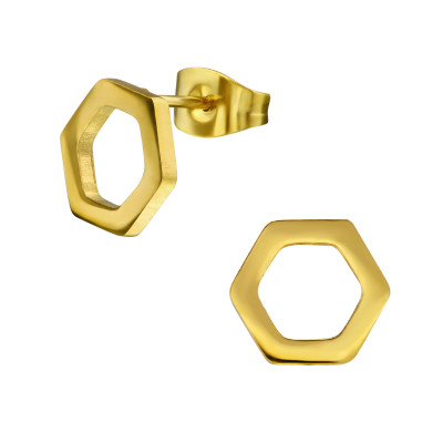 Gold Surgical Steel Hexagon Ear Studs