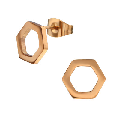 Rose Gold Surgical Steel Hexagon Ear Studs