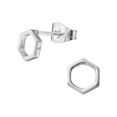 High Polish Surgical Steel Hexagon Ear Studs