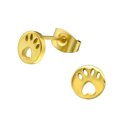 Gold Surgical Steel Paw Print Ear Studs