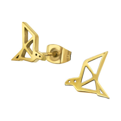 Gold Surgical Steel Origami Bird Ear Studs