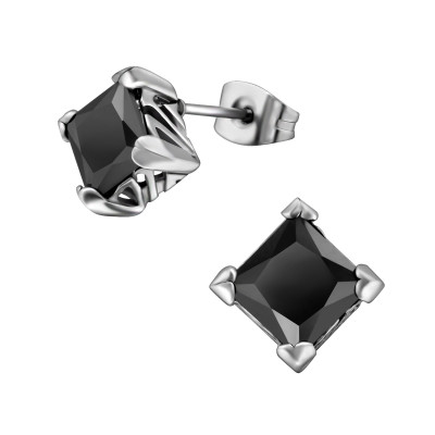 High Polish Surgical Steel Gothic Ear Studs with Cubic Zirconia