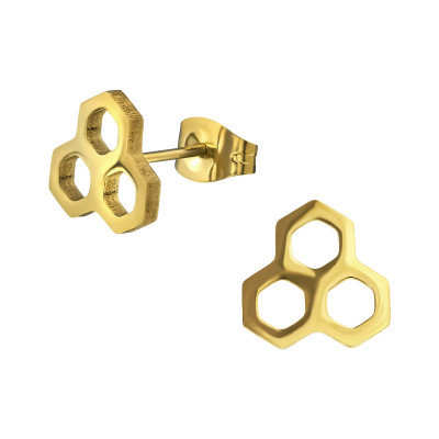 Gold Surgical Steel Honeycomb Ear Studs