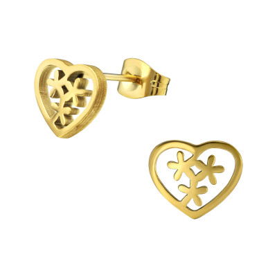 Gold Surgical Steel Heart Ear Studs