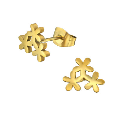 Gold Surgical Steel Flower Ear Studs