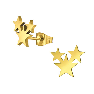 Gold Surgical Steel Triple Star Ear Studs